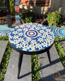 Bàn tròn khung sắt mosaic gốm Cúc Họa Mi QM-BTS04