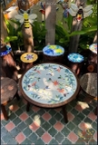 Bàn tròn khung gỗ mosaic gốm Hoa Viên QM-BT25