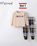SET KID ÁO DÀI TAY + QUẦN KẺ MALWEE