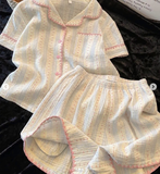 BỘ PYJAMA CỘC TAY  CỔ THÊU CÚC HỒNG 972