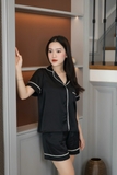 PIJAMA LỤA ĐEN PHỐI VIỀN TRẮNG ( HÀNG THIẾT KẾ )
