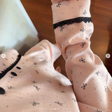 BỘ PYJAMA DÀI TAY HỒNG NƠ ĐEN VIỀN REN 9689