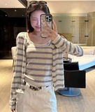 SET ÁO 2 DÂY KẺ KÈM CARDIGAN MỎNG WGWE 6850