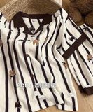 BỘ PYJAMA KẺ SỌC NÂU PHỐI HÌNH CÚN CON GB18401