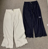 QUẦN JEANS ỐNG RỘNG GẤU THÊU HOA 3D WGWE W9831