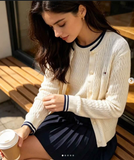 ÁO CARDIGAN TOMMY LEN HỌA TIẾT GÂN NỔI VIỀN ĐEN XW09142