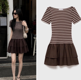 VÁY COTTON KẺ SỌC PHỐI VIỀN NÂU MNG 17064115