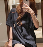 BỘ PYJAMA KẺ CARO NAVY THÊU HELLO KITTY