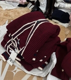 ÁO CARDIGAN LEN ĐỎ PHỐI VIỀN TRẮNG ZARA 6771/154