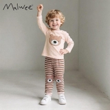 SET KID MALWEE HÌNH GẤU ÁO HỒNG + QUẦN KẺ NÂU