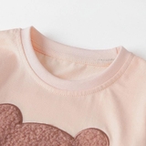 SET KID MALWEE HÌNH GẤU ÁO HỒNG + QUẦN KẺ NÂU