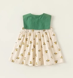 VÁY KID HOA NHÍ CỔ XANH BO DXQ7221