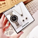 ĐỒNG HỒ ARMITRON GOLD MẶT ĐEN KÈM DÂY CHUYỀN VÀ BÔNG TAI 75/5796BKGPST