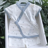 BỘ NGẮN TAY CÀI CHÉO TRẮNG VIỀN XANH BUBABY 1-3M BBB130800