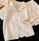 BỘ PYJAMA HỌA TIẾT KẺ SỌC PHỐI VIỀN RĂNG CƯA