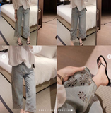 QUẦN JEANS ỐNG RỘNG GẤU THÊU HOA 3D WGWE W9831