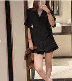 BỘ PYJAMA KẺ CARO NAVY THÊU HELLO KITTY