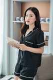 PIJAMA LỤA ĐEN PHỐI VIỀN TRẮNG ( HÀNG THIẾT KẾ )