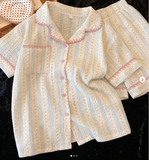 BỘ PYJAMA CỘC TAY  CỔ THÊU CÚC HỒNG 972