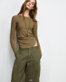 ÁO THUN DÀI TAY VẢI THÔ NHÚN EO BUỘC DÂY ZARA 4786/013 SIZE S