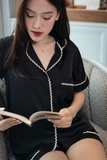 PIJAMA LỤA ĐEN PHỐI VIỀN TRẮNG ( HÀNG THIẾT KẾ )