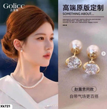 KHUYÊN TAI GOLICC ĐÍNH NGỌC TRAI PHỐI ĐÁ LẤP LÁNH EH22387