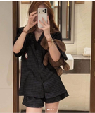 BỘ PYJAMA KẺ CARO NAVY THÊU HELLO KITTY