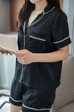 PIJAMA LỤA ĐEN PHỐI VIỀN TRẮNG ( HÀNG THIẾT KẾ )