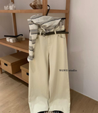 QUẦN JEANS ỐNG XUÔNG BE KÈM BELT W7781