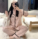 BỘ PYJAMA DÀI TAY HỒNG NƠ ĐEN VIỀN REN 9689