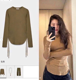 ÁO THUN DÀI TAY VẢI THÔ NHÚN EO BUỘC DÂY ZARA 4786/013 SIZE S