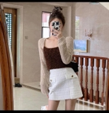 ÁO CỔ VUÔNG NÂU BE ZR 3859/001