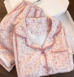 SET BỘ PYJAMA DÀI TAY MÀU HỒNG HỌA TIẾT HOA VINTAGE 2607