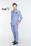 AV001 Vest nam xanh nhạt kẻ ô