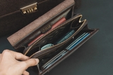 CK09 Clutch cầm tay da bo saffiano chà nâu