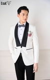 TX0004 Tuxedo trắng cổ lụa đen