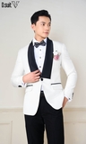 TX0004 Tuxedo trắng cổ lụa đen