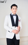 TX0004 Tuxedo trắng cổ lụa đen