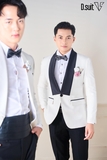 TX0004 Tuxedo trắng cổ lụa đen