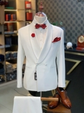 TX0003 Tuxedo Trắng Cổ Lụa Trắng (2 cúc)