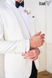 TX0003 Tuxedo trắng cổ lụa trắng