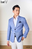 AV109 BLAZER XANH DENIM KẺ Ô SÁNG MÀU