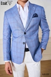 AV109 BLAZER XANH DENIM KẺ Ô SÁNG MÀU