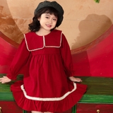 vay-dam-tay-dai-nhung-mem-vintage-be-gai-mau-do-do-mamla