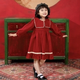 vay-dam-tay-dai-nhung-mem-vintage-be-gai-mau-do-do-mamla