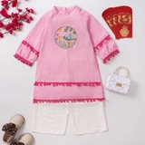 ao-dai-be-gai-linen-phoi-ren-pon-pon-theu-hinh-chim-va-hoa-co-kem-quan-lua-cuc-x