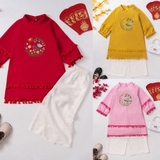 ao-dai-be-gai-linen-phoi-ren-pon-pon-theu-hinh-chim-va-hoa-co-kem-quan-lua-cuc-x