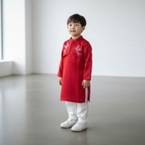 Bộ áo dài bé trai màu đỏ thêu chim én chất lụa Dubai mịn mát áo kèm quần MamLa CC210