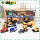 Hộp đồ chơi 7 xe công trình loại to cao cấp cho bé