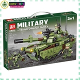 Đồ chơi lắp ghép xếp hình xe tăng quân sự 2 trong 1 (xe tăng - robot) với hơn 491 chi tiết